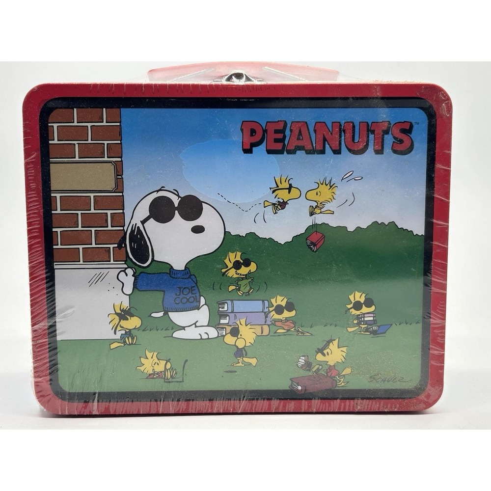 Vtg Peanuts Snoopy Joe Cool Metal Tin Lunch Box 1998 Woodstock NOS Sealed Candy